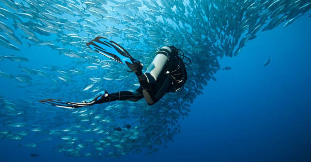 Open Water Diver preparing scuba gear with a buddy before diving.